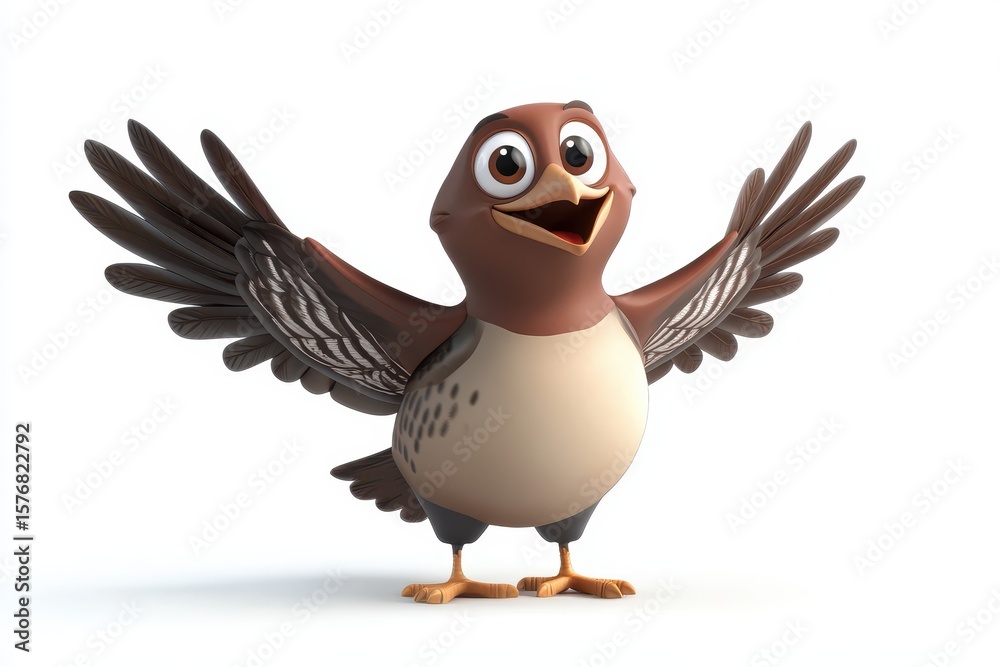 Obraz premium Grouse fluttering groundward 3d cartoon character on white background