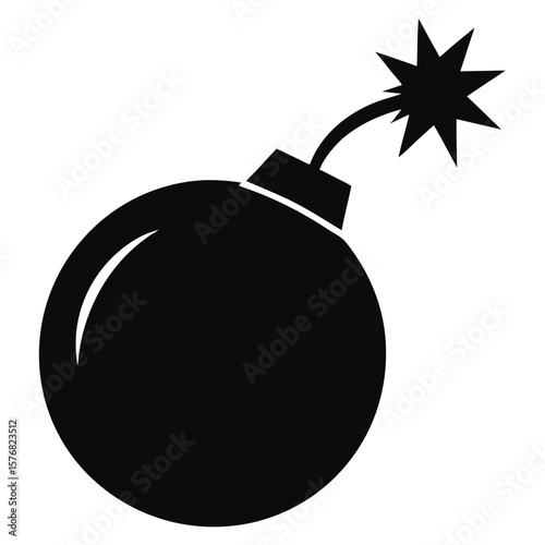 Bomb Icon Simple Black Silhouette Illustration of Exploding Device