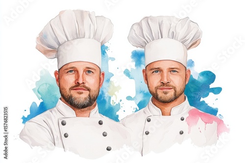 Hand-Drawn Watercolor Portraits of Chefs in Artistic Chaos Style