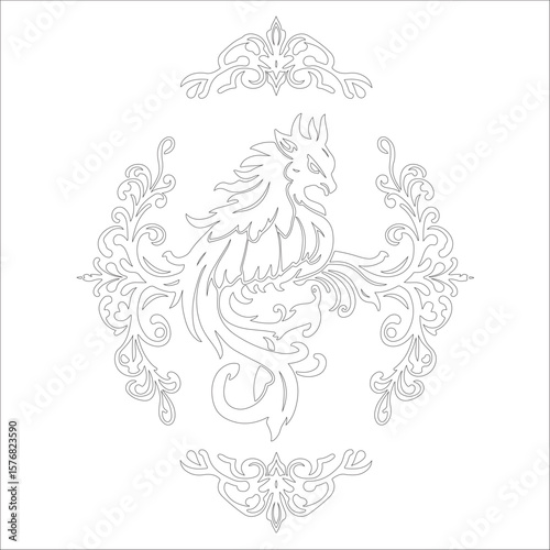 a black and white vector silhouette traditional tattoo design with a complex ornamental border. The vibrant colors and retro flair create a striking contrast against the white.