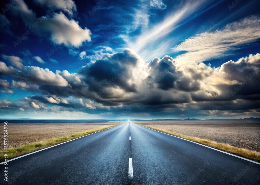 Naklejka premium Lonely asphalt road stretches out into a vast