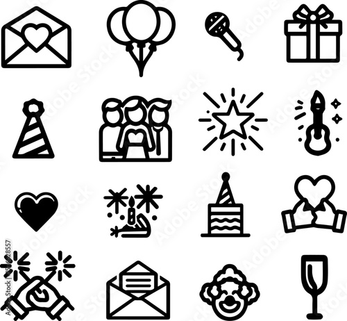 Party icons collection with balloons, gifts, and celebrations  