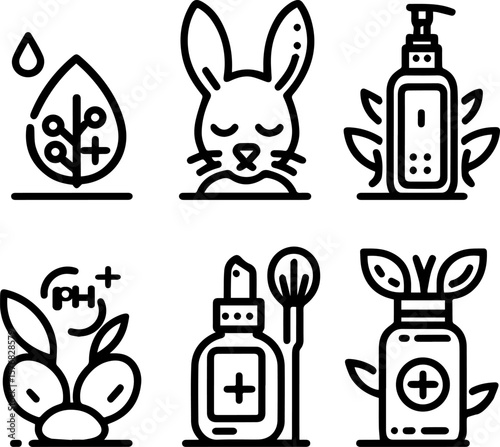 Hypoallergenic, hcruelty free and dermatologically tested editable stroke outline icons set isolated on white background flat vector illustration