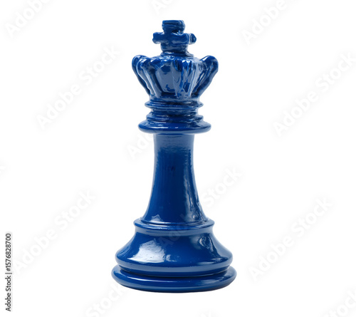A single blue king chess piece isolated on a black background in a centered studio shot style image