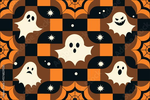 Spooky Halloween Vector Seamless Pattern Ghost