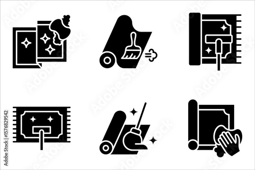 carpet cleaning icon set, Thin linear carpet cleaning, housework, vector illustration on white background