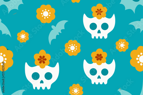 Dia de los Muertos Seamless Vector Pattern Sugar Skull Art