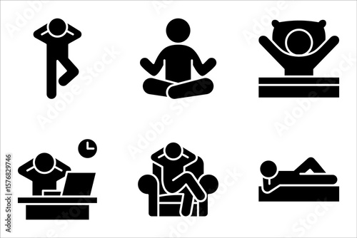 Relax linear icon set. Human taking break from work. vector illustration on white background