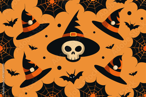 Creepy Halloween Pumpkins Ghosts Seamless Pattern