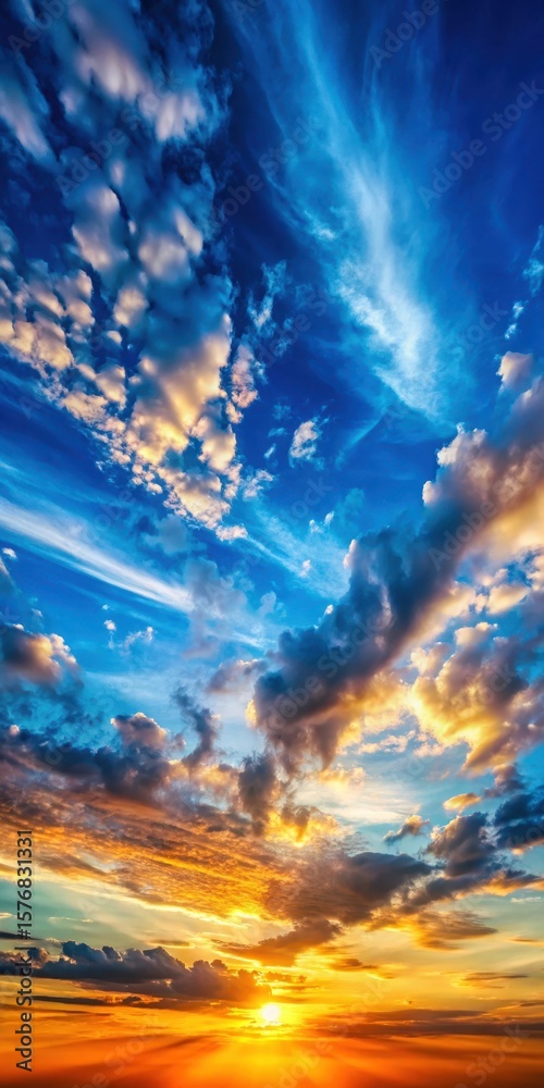 Naklejka premium Sky with blue clouds over the horizon at sunset