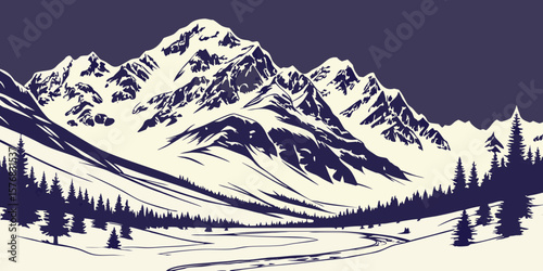  Mountain winter landscape perfect, unique  view for natural 3D wallpapers in blue white background vector illustration