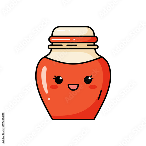 Cartoon ketchup jar with smiling face and cute design  