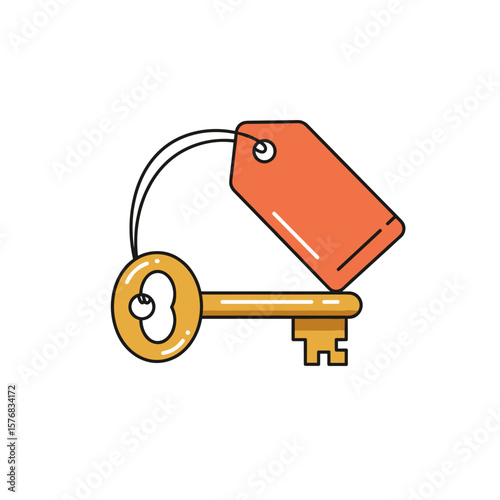 Gold key with tag illustration in simple and modern style  