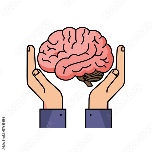 Hands holding a brain symbolizing care and intellect in protection  