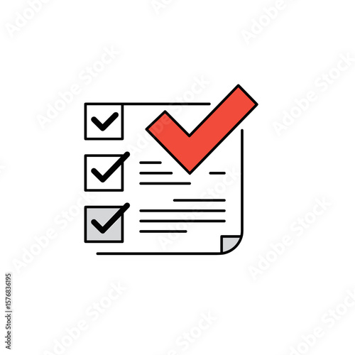 Checklist with checkmarks and red tick for task completion  