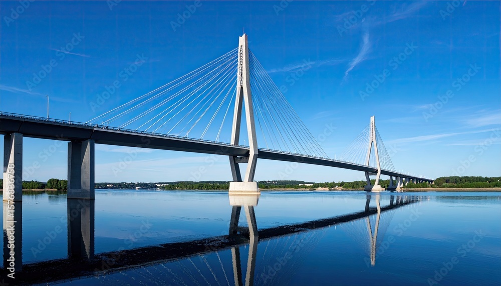 Fototapeta premium Modern cable-stayed bridge over a calm river