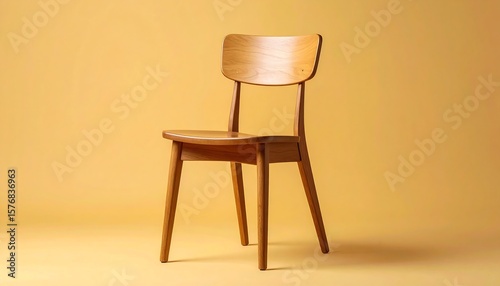 Wooden Chair Featuring Minimalist Design on Soft Yellow Gradient Seamless Backdrop