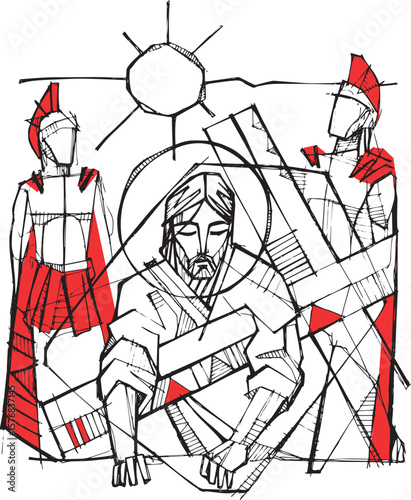 Jesus falls with the cross illustration