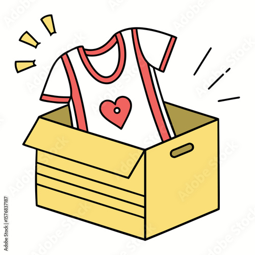 Adorable heart shirt carefully packed in a sunny yellow cardboard box ready for delivery