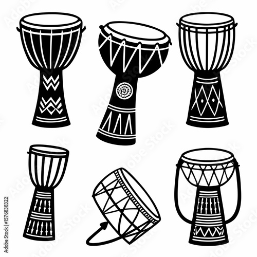 African tribal drums percussion instruments with decorative patterns african drums