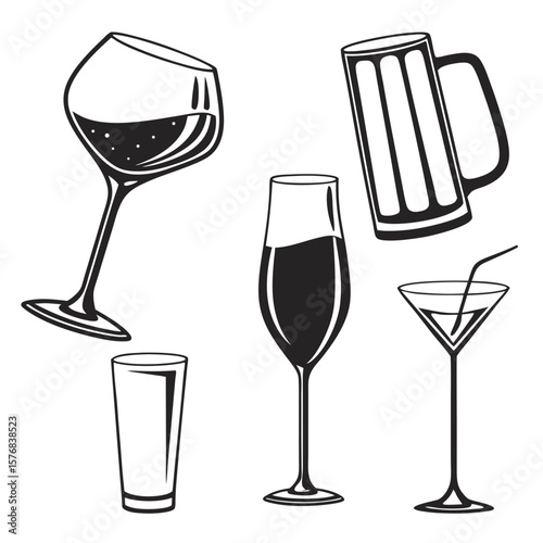 Assorted Drinkware Silhouettes Wine Champagne Beer Glass wine glass champagne flute