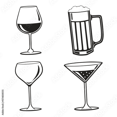Assortment of drink glasses with beverages wine glass champagne flute