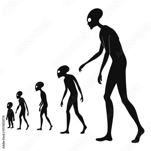 Black alien silhouettes walking in progression white