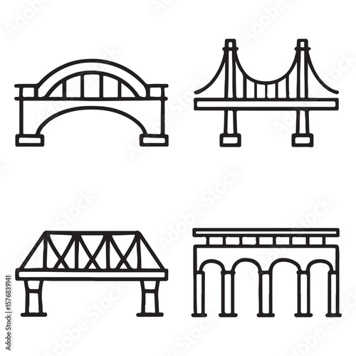 Vector illustration of a golden gate suspension bridge over water with city skyline and sky