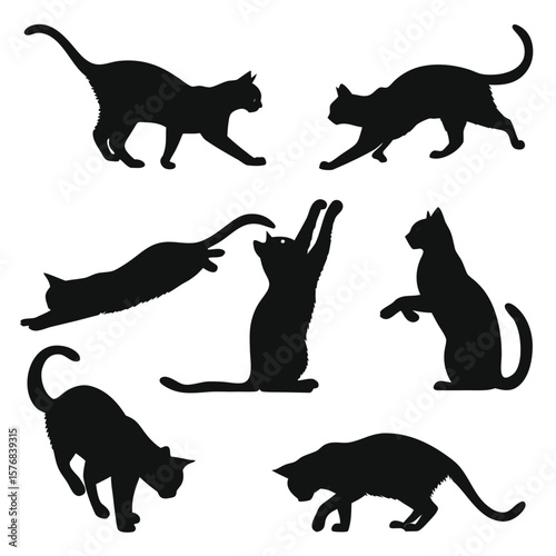 Black feline silhouettes in various playful poses white