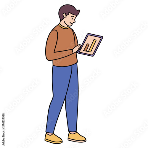 Young Man Analyzes Financial Performance Data on a Digital Tablet