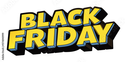 Bold and Graphic Black Friday Text with Yellow Letters and Blue Accents for Retail Promotions