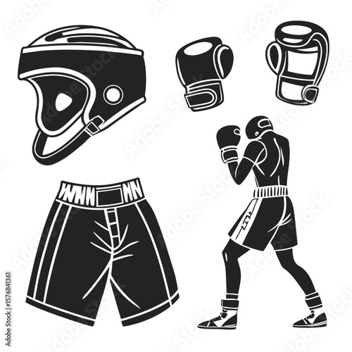 Boxing and mma gear with fighter silhouette gloves shorts