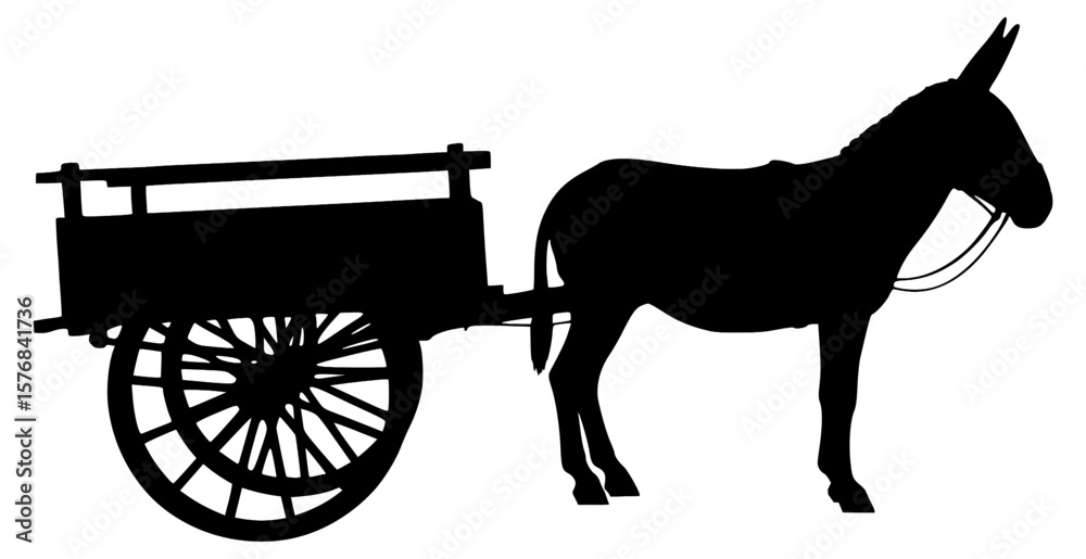 Fototapeta premium Vector Silhouette Of A Donkey Cart.