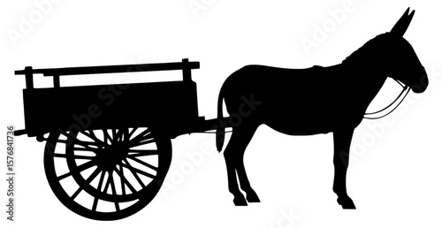 Vector Silhouette Of A Donkey Cart.