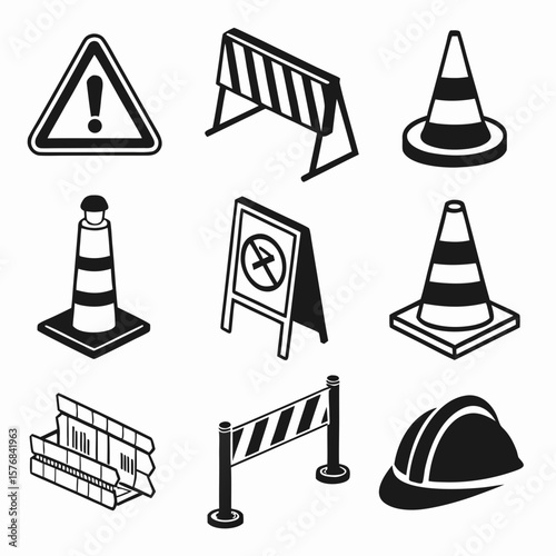 Construction and traffic safety icons warning