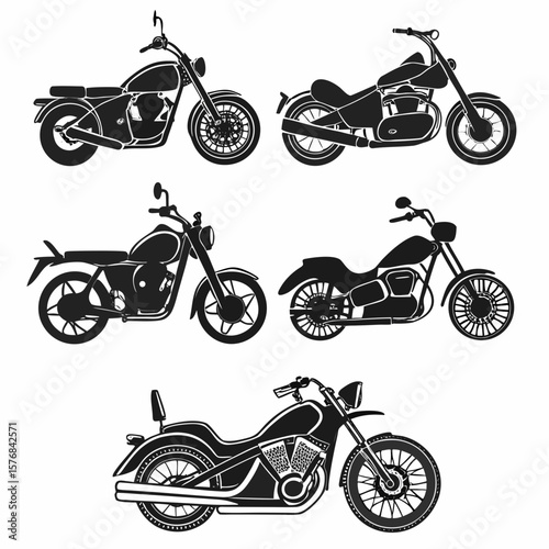 Diverse motorcycle styles black silhouettes cruiser chopper