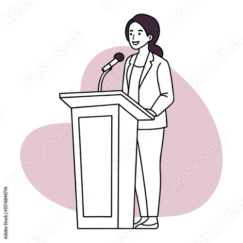 Woman giving speech from podium public speaking presentation event