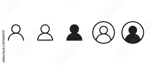 User Profile Icon Set Featuring Outline and Solid Silhouettes in Circular Variants.