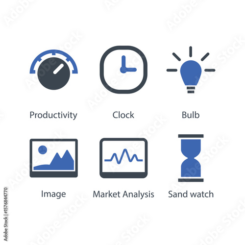Productivity, Clock, Bulb, Image, Market Analysis, Sand watch, icon
