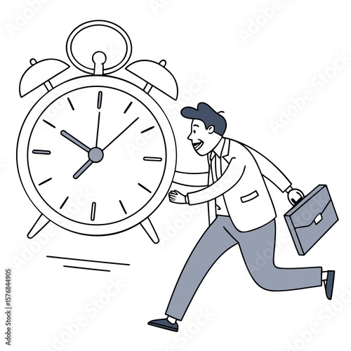 Man running to catch the alarm clock for a busy schedule