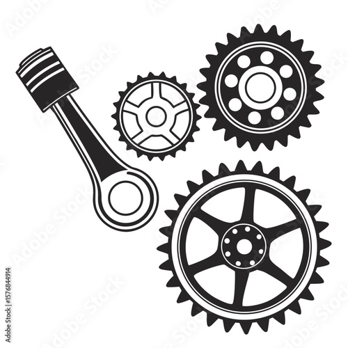 Industrial gears and piston silhouette cogwheel engine part