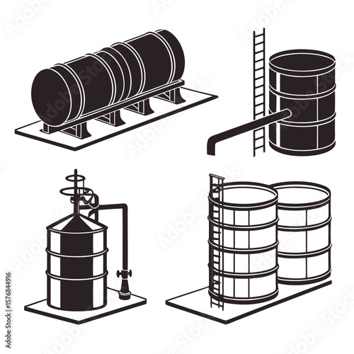 Industrial oil storage tanks and pipelines barrels