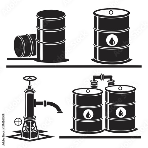 Industrial oil barrels and pump illustration pipeline industry