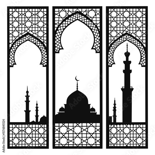 Islamic architectural elements with mosque silhouettes architecture dome