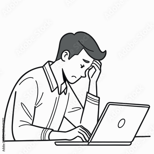 Man Feeling Stressed and Overwhelmed Working on a Laptop Computer