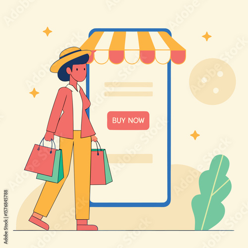 Woman enjoys online shopping for new clothes and fashion items on her phone