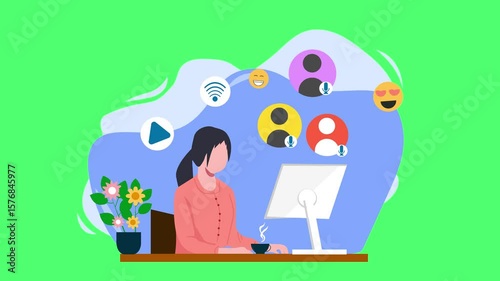 A female employee is having a work meeting on her laptop.