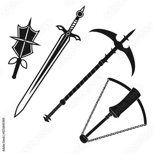 Medieval weapons collection fantasy battle gear sword mace