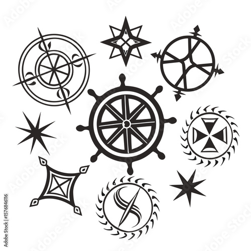 Nautical symbols compasses and starbursts maritime