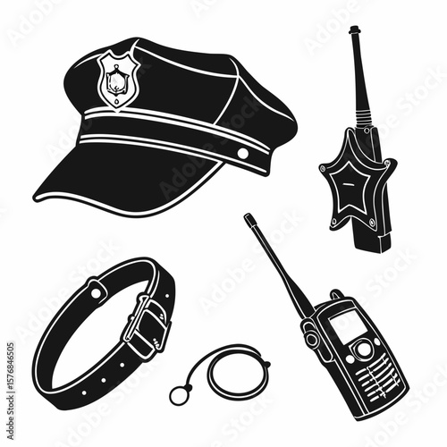 Police cap badge radio walkie talkie collar leash law enforcement